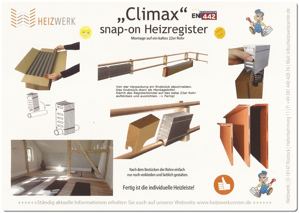 Heizleiste snap-on "Climax" - mittlere Versandeinheit 4,6 Meter - 938 Watt