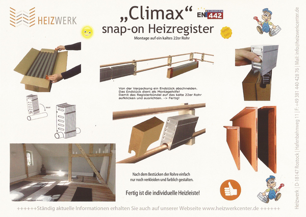 Heizleiste snap-on "Climax" - Kleine Versandeinheit 1,54 Meter - 314 Watt